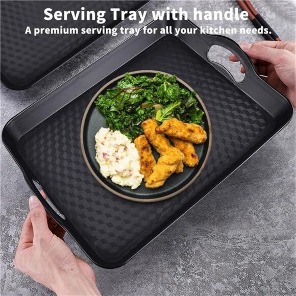 Plastic Tray with Handles 2 Pack Multi-Purpose Rectangular Non Slip Serving Tray - Picture 2 of 7
